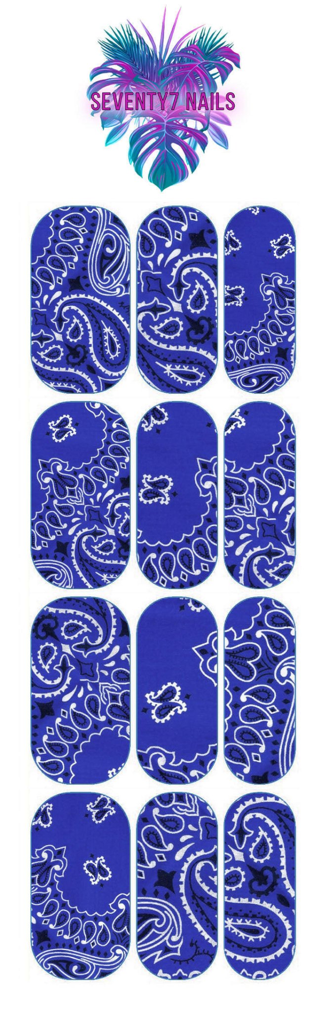 Waterslide Nail Decals - Bandana Blue - Seventy7 Nail Decals