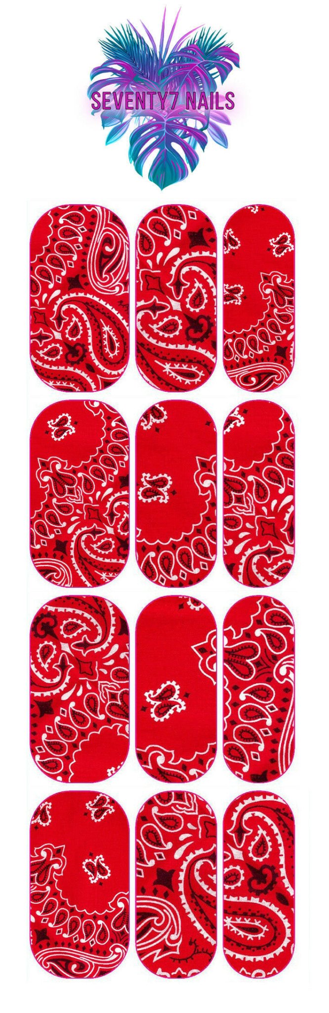Waterslide Nail Decals - Bandana Red - Seventy7 Nail Decals