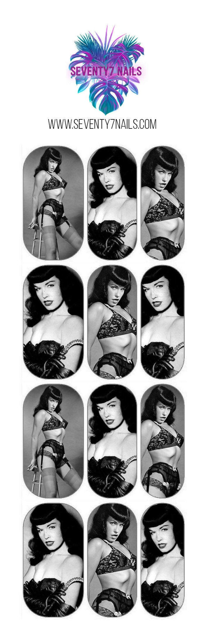 Waterslide Nail Decals - Bettie Page - Seventy7 Nail Decals