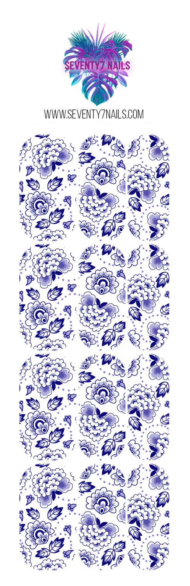 Waterslide Nail Decals - Blue China - Seventy7 Nail Decals