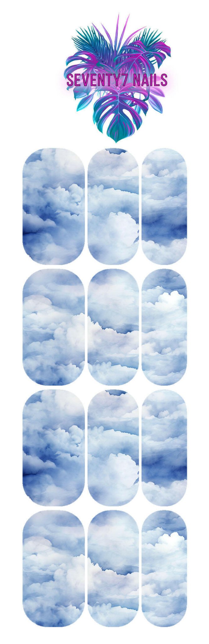 Waterslide Nail Decals - Blue Clouds - Seventy7 Nail Decals