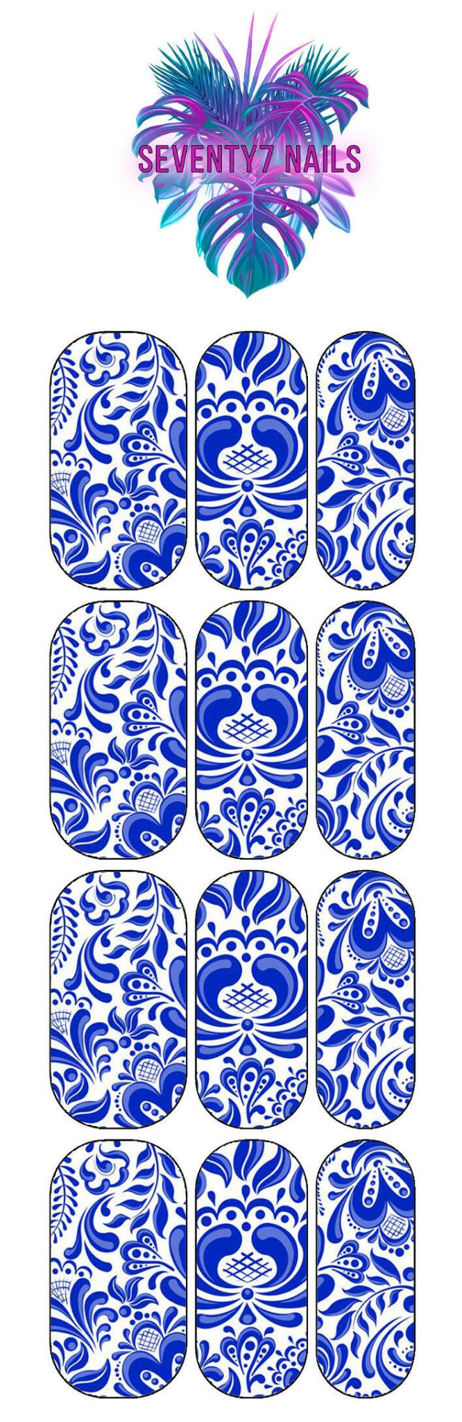 Waterslide Nail Decals - Blue Flourishes - Seventy7 Nail Decals