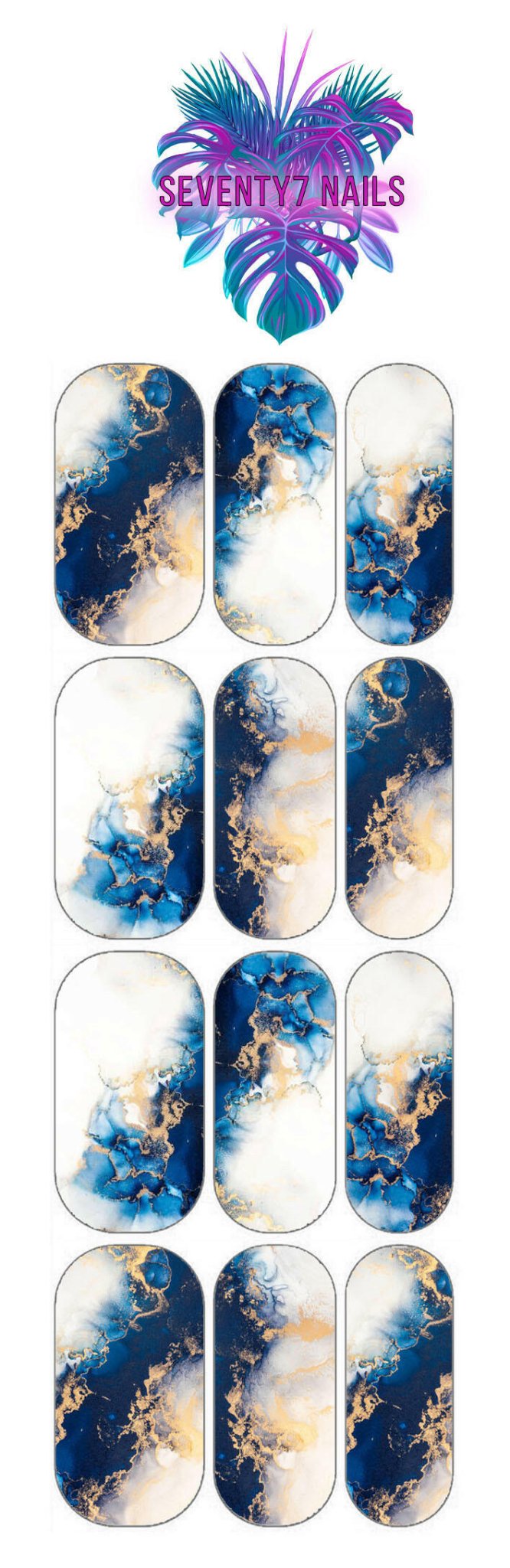 Waterslide Nail Decals - Blue Marble - Seventy7 Nail Decals