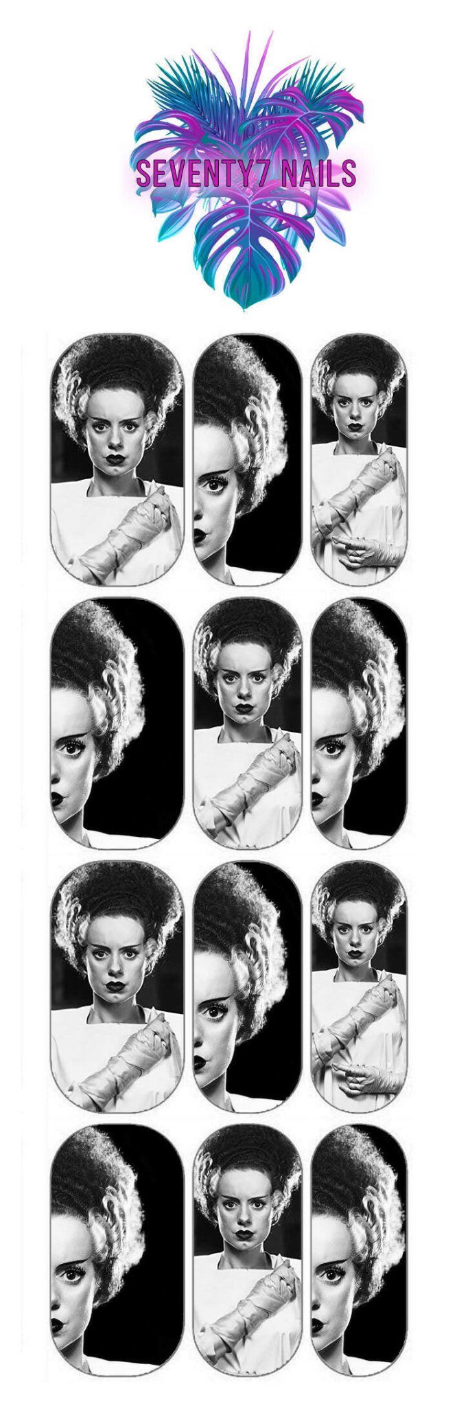 Waterslide Nail Decals - Bride of Frankenstein - Seventy7 Nail Decals