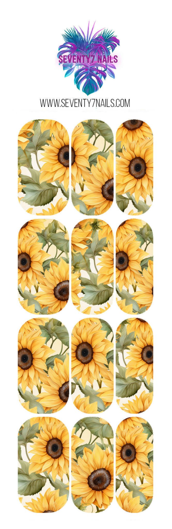 Waterslide Nail Decals - Bright Sunflowers - Seventy7 Nail Decals