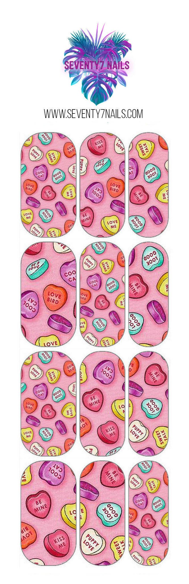 Waterslide Nail Decals - Candy Hearts - Seventy7 Nail Decals