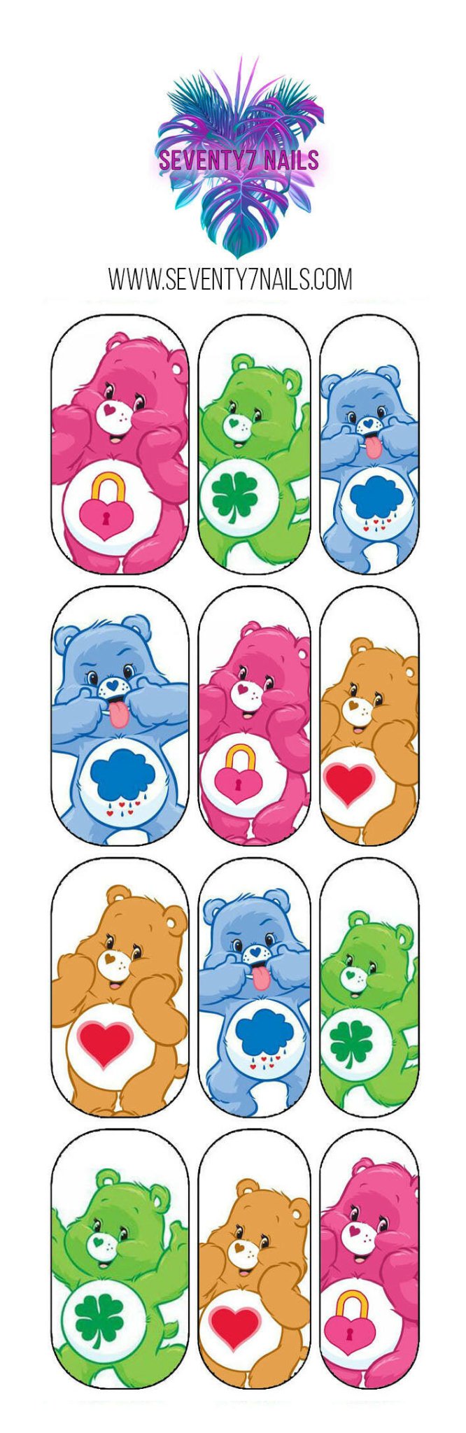 Waterslide Nail Decals - Carebears - Seventy7 Nail Decals