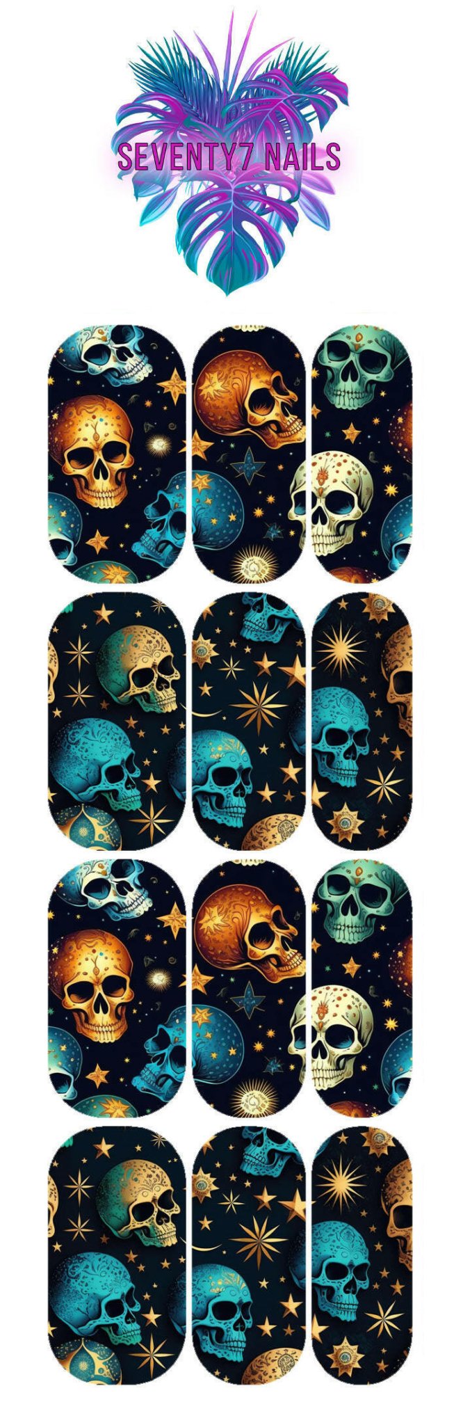 Waterslide Nail Decals - Celestial Skulls - Seventy7 Nail Decals