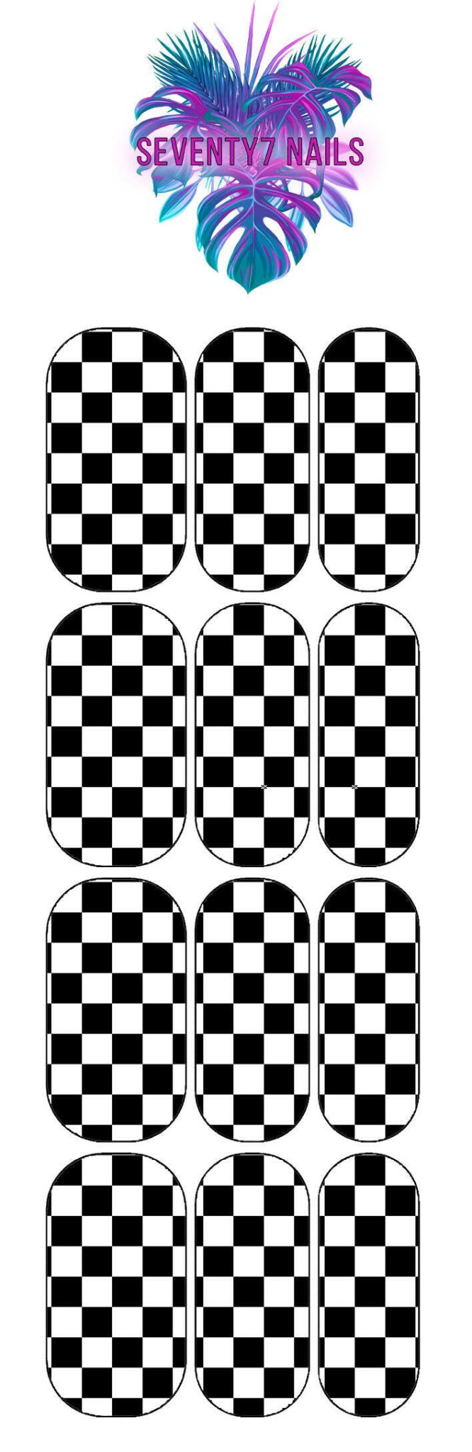 Waterslide Nail Decals - Checkered Black & White (Clear Background) - Seventy7 Nail Decals
