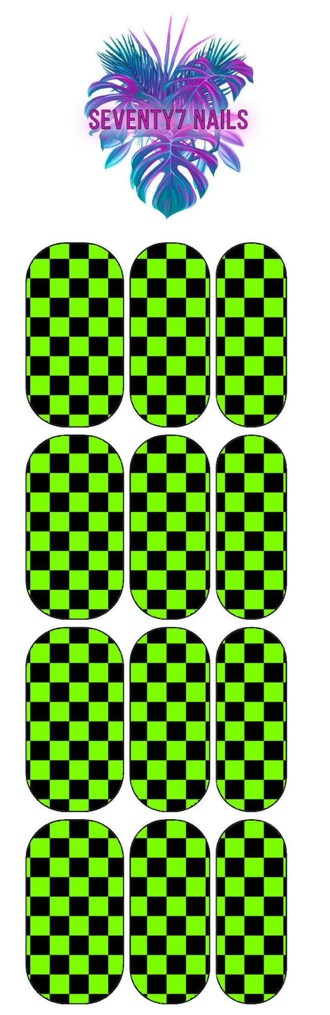 Waterslide Nail Decals - Checkered Lime Green - Seventy7 Nail Decals