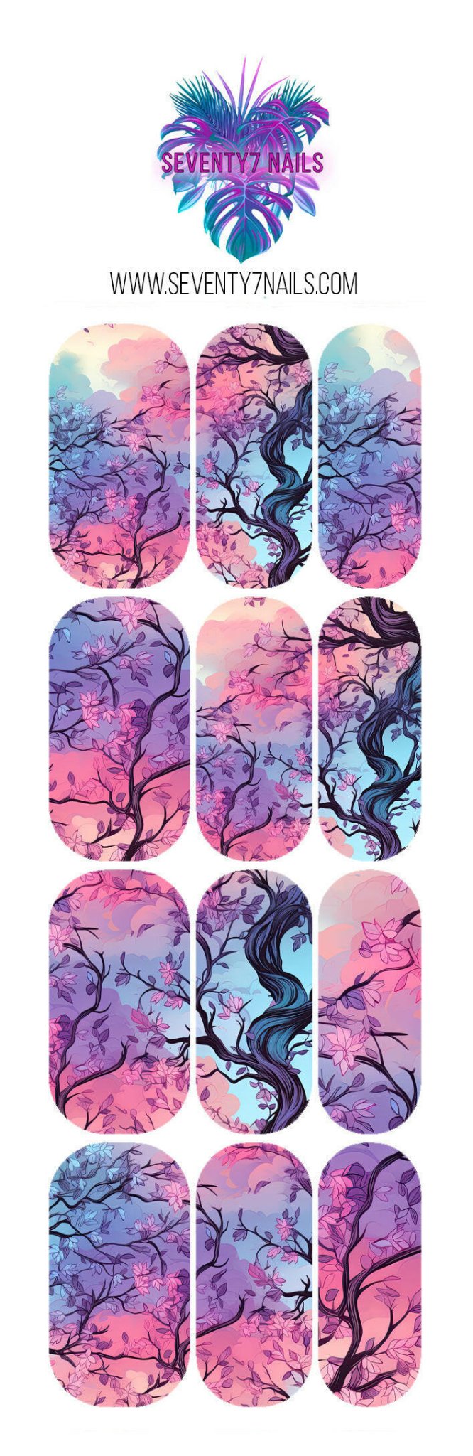 Waterslide Nail Decals - Cherry Blossom Sunset - Seventy7 Nail Decals