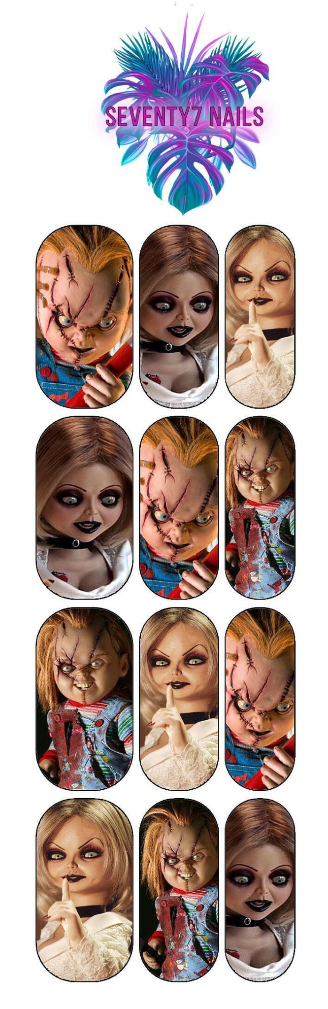 Waterslide Nail Decals - Chucky - Seventy7 Nail Decals
