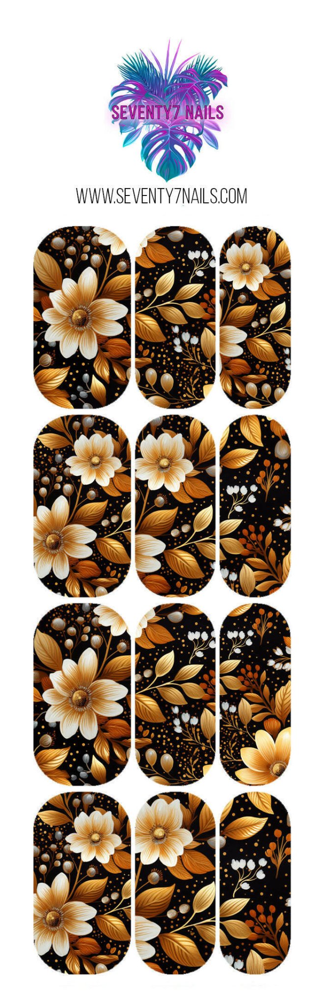 Waterslide Nail Decals - Copper Floral - Seventy7 Nail Decals