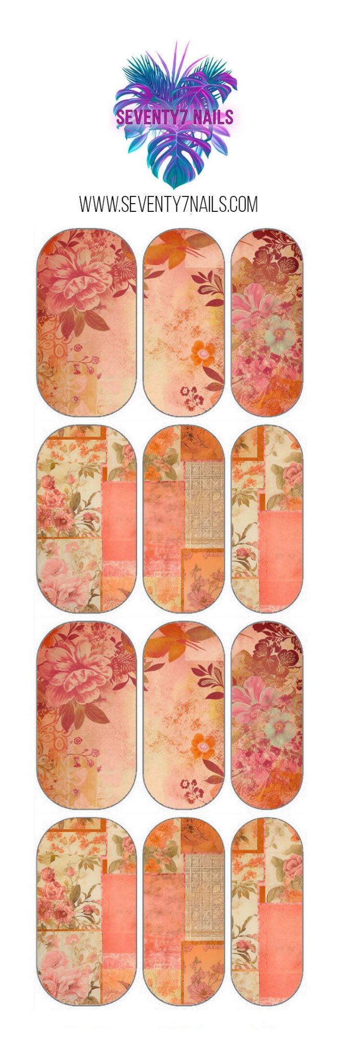 Waterslide Nail Decals - Coral Collage - Seventy7 Nail Decals