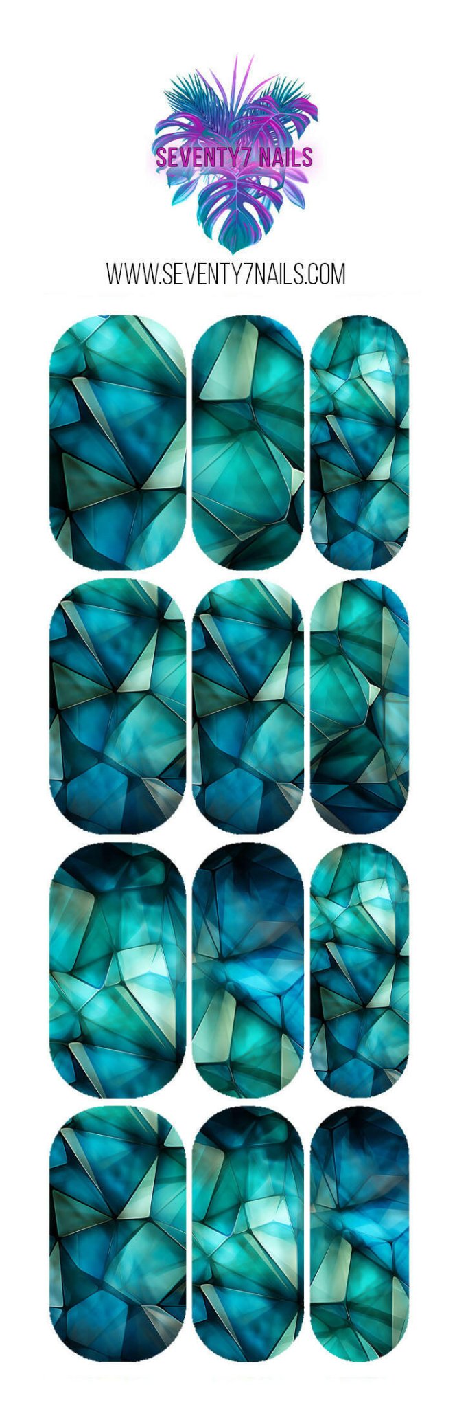 Waterslide Nail Decals - Cracked Teal - Seventy7 Nail Decals