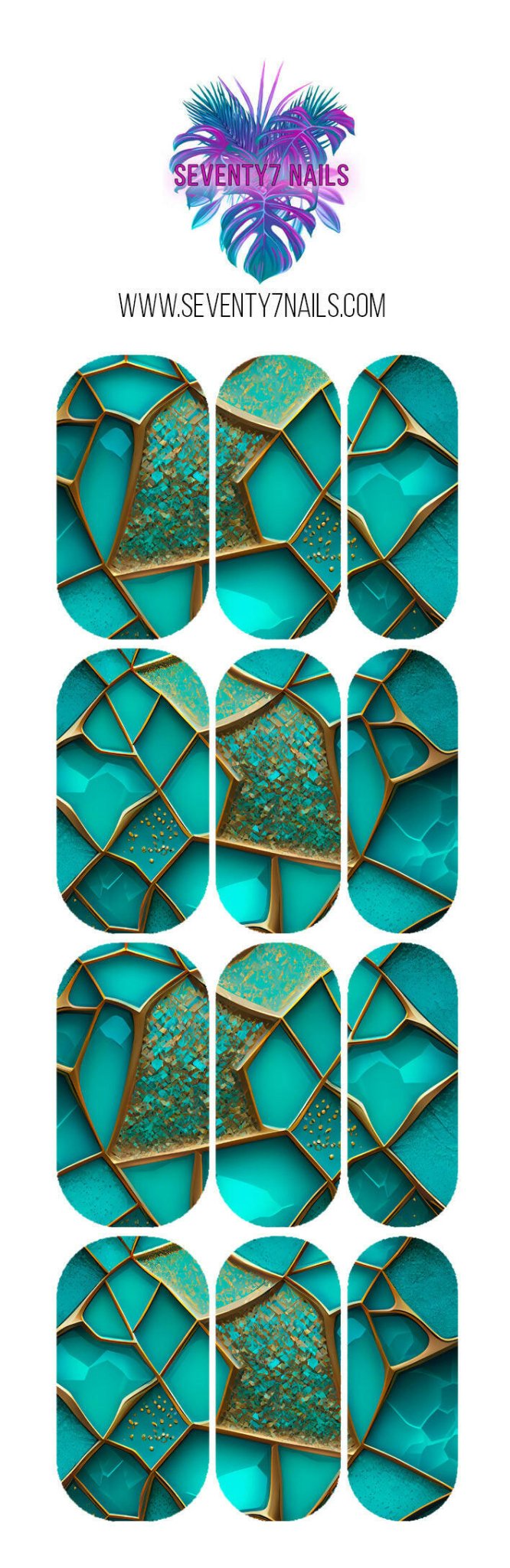 Waterslide Nail Decals - Cracked Turquoise - Seventy7 Nail Decals