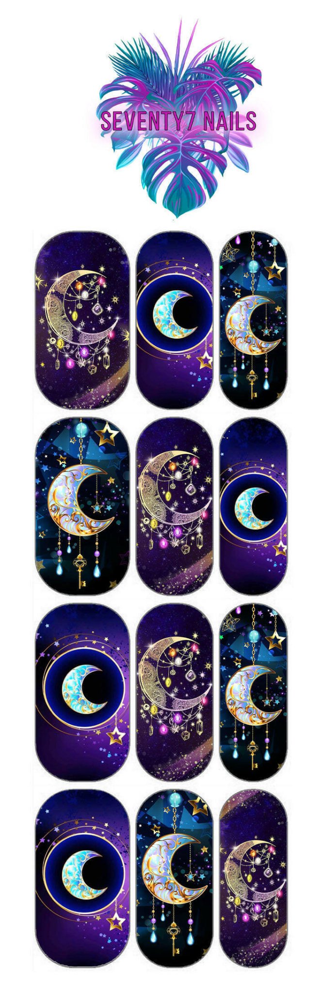 Waterslide Nail Decals - Crystal Moons - Seventy7 Nail Decals