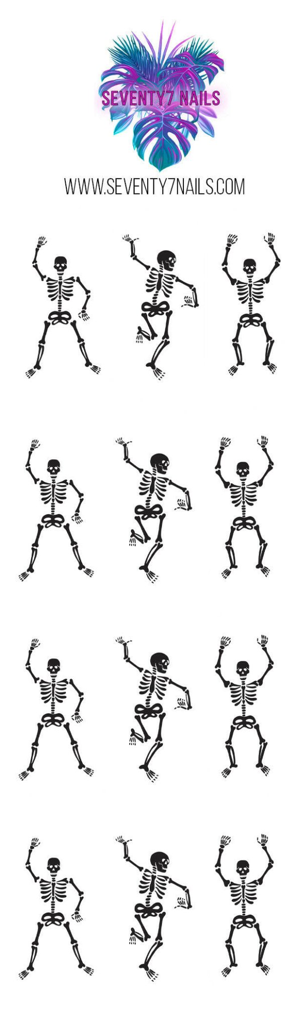 Waterslide Nail Decals - Dancing Skeletons - Seventy7 Nail Decals