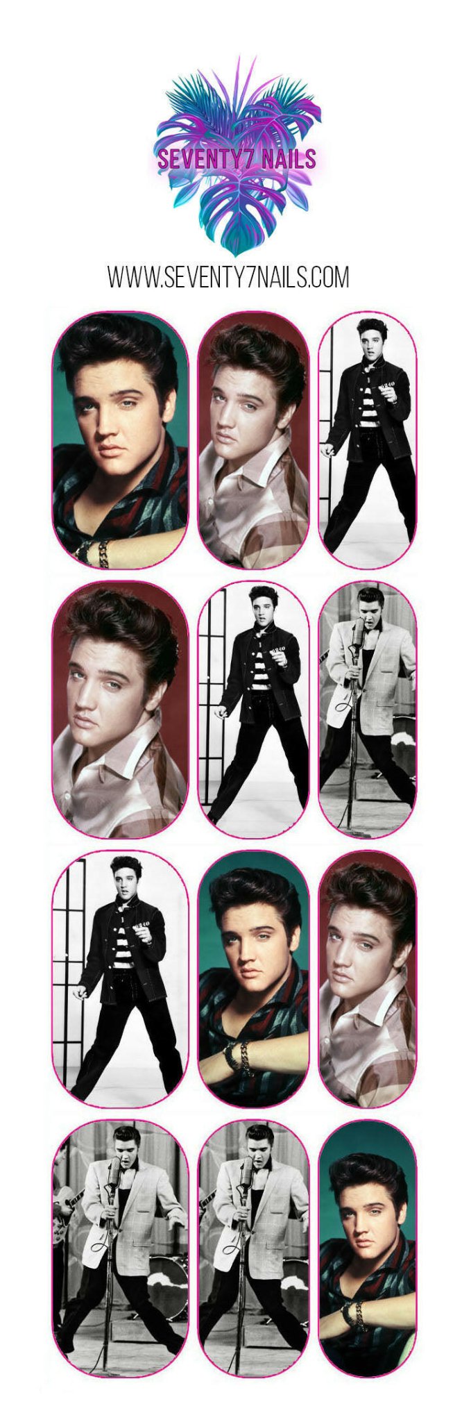 Waterslide Nail Decals - Elvis - Seventy7 Nail Decals