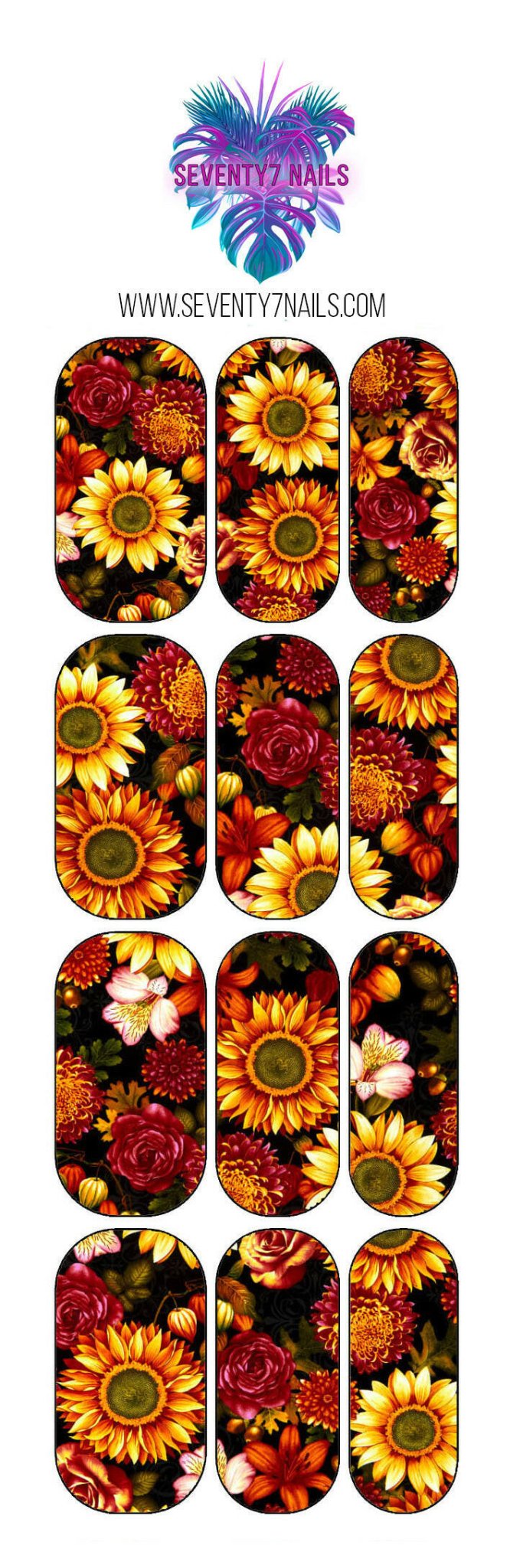 Waterslide Nail Decals - Fall Floral - Seventy7 Nail Decals