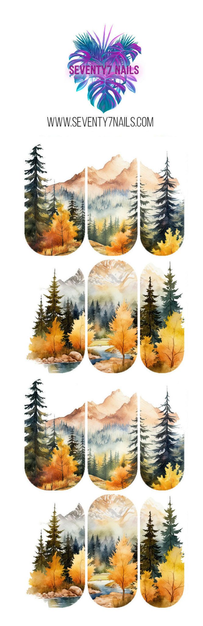 Waterslide Nail Decals - Fall Mountains - Seventy7 Nail Decals