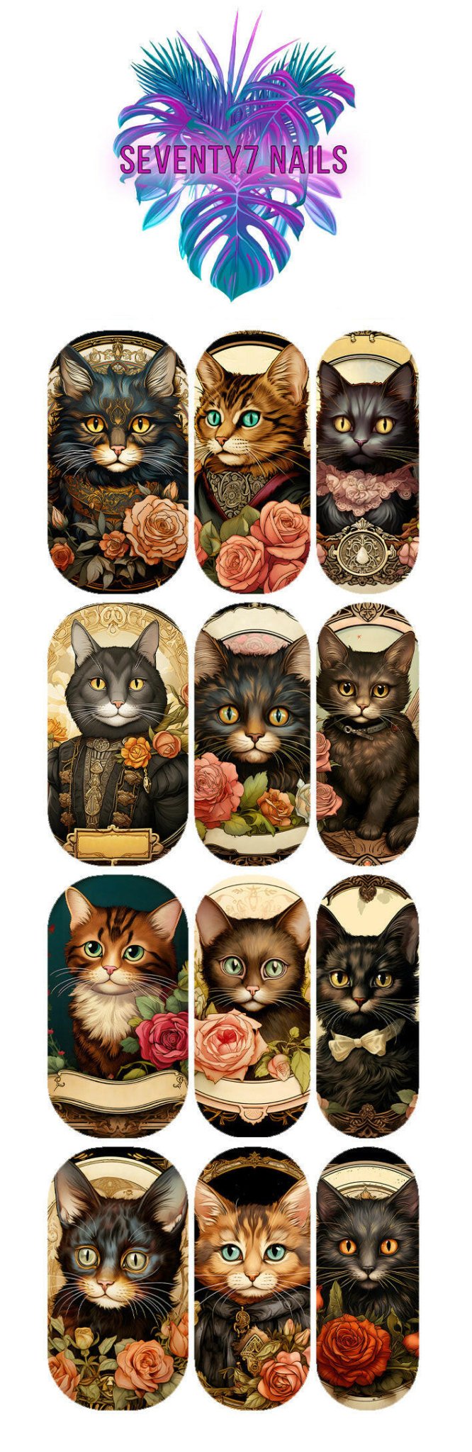 Waterslide Nail Decals - Feline Royalty - Seventy7 Nail Decals