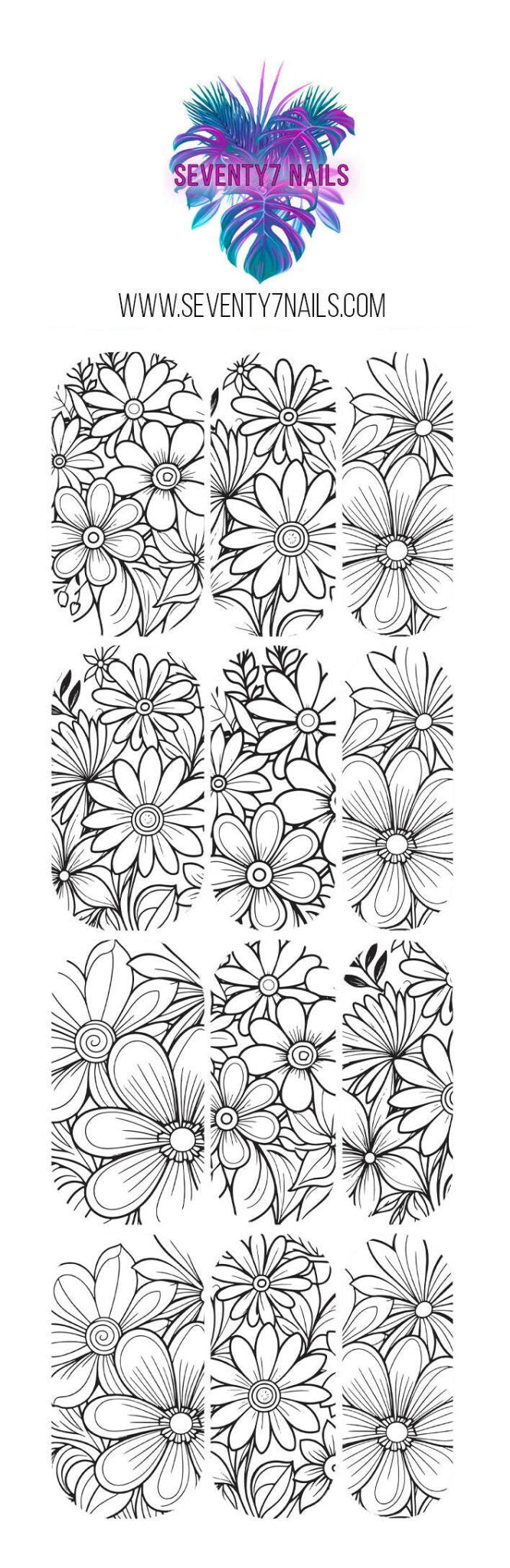 Waterslide Nail Decals - Floral Doodles - Seventy7 Nail Decals