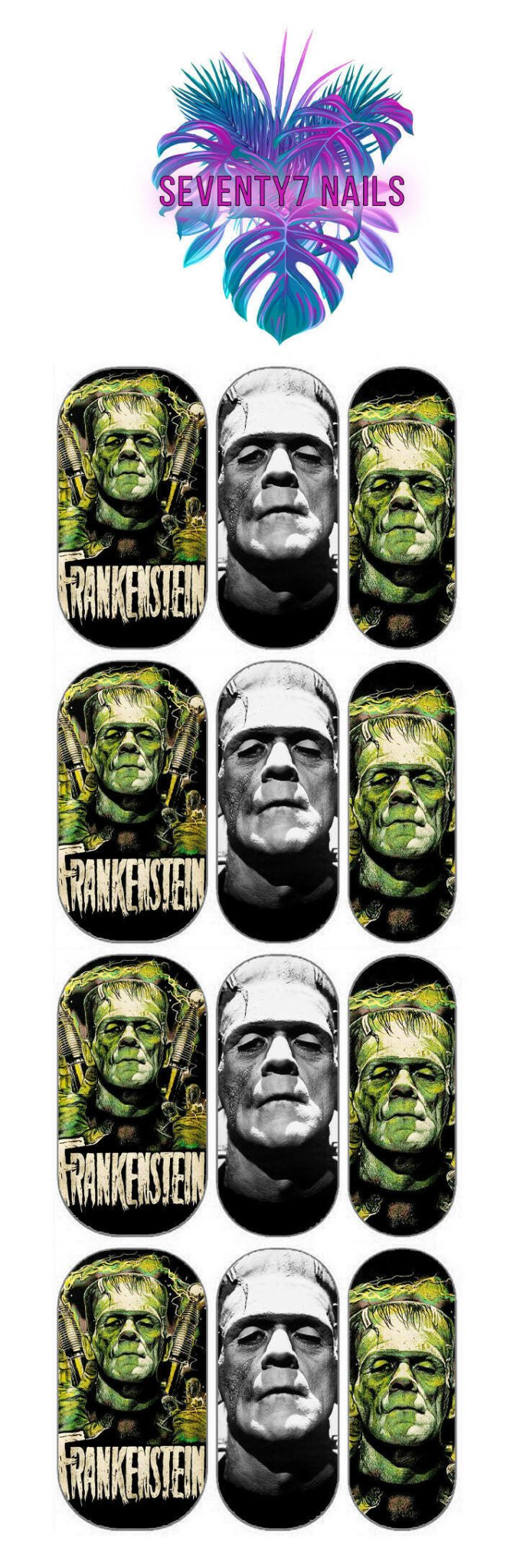 Waterslide Nail Decals - Frankenstein - Seventy7 Nail Decals