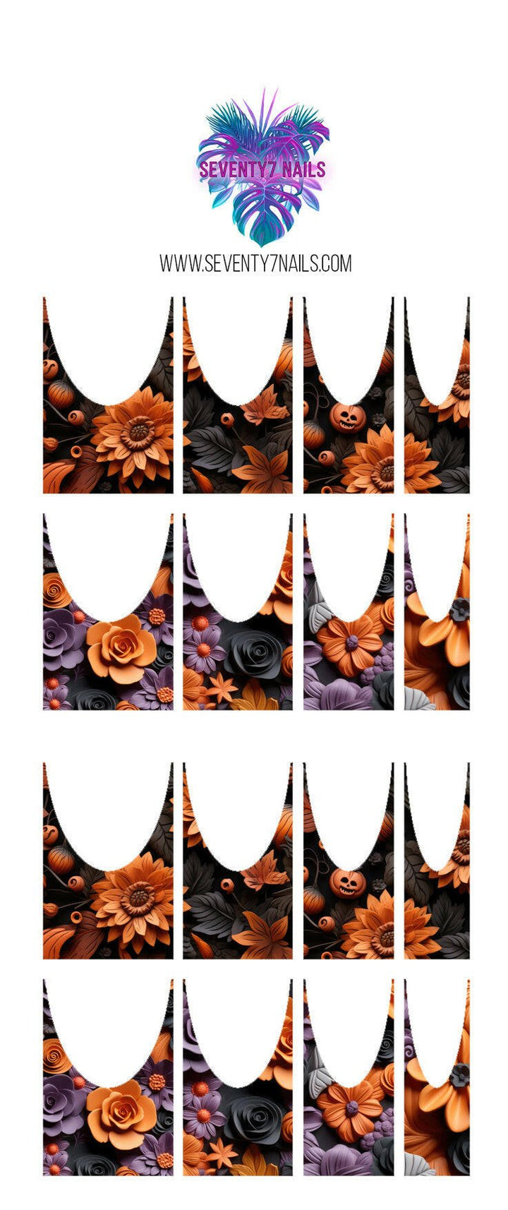 Waterslide Nail Decals - French Cut - 3D Halloween Floral - Seventy7 Nail Decals