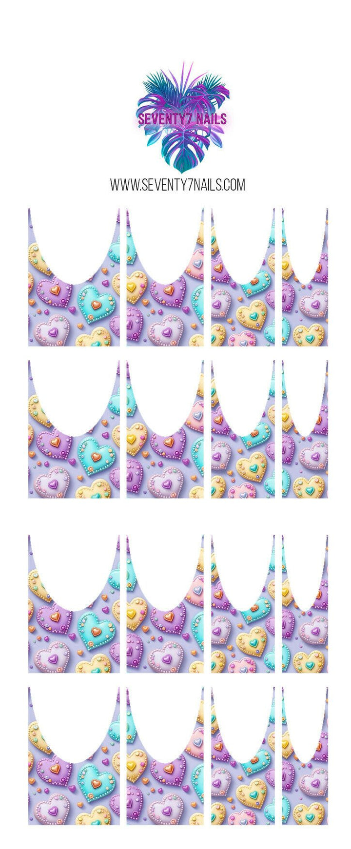Waterslide Nail Decals - French Cut - 3D Pastel Hearts - Seventy7 Nail Decals