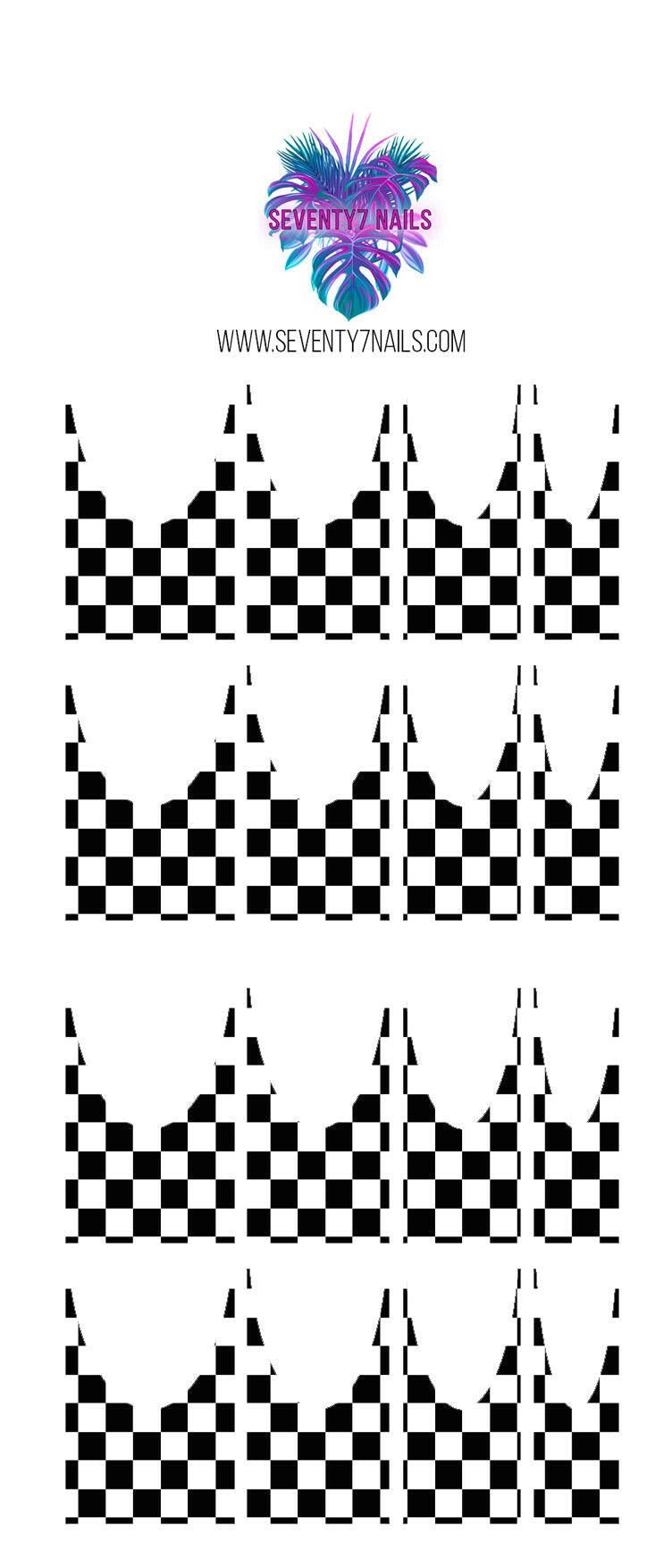 Waterslide Nail Decals - French Cut - Black & White Checkered - Seventy7 Nail Decals