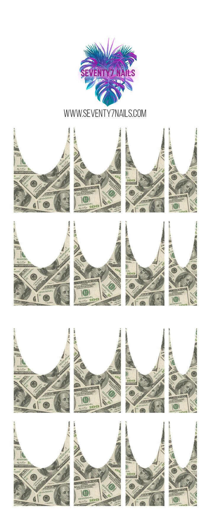 Waterslide Nail Decals - French Cut - Cash Money - Seventy7 Nail Decals