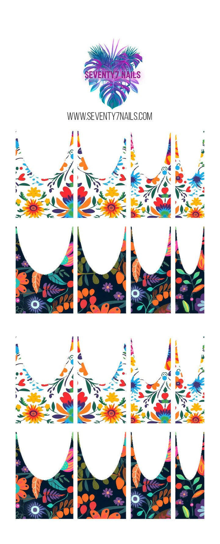 Waterslide Nail Decals - French Cut - Como La Flor - Seventy7 Nail Decals