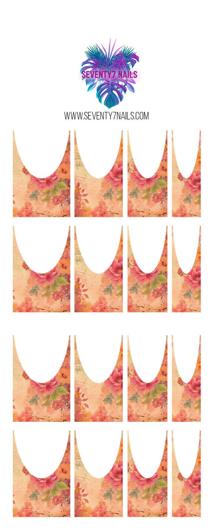 Waterslide Nail Decals - French Cut - Coral Flowers - Seventy7 Nail Decals