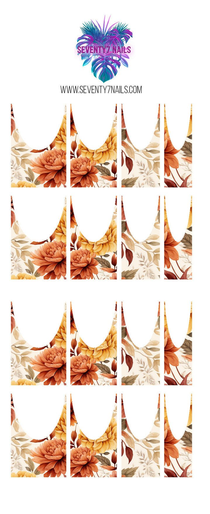 Waterslide Nail Decals - French Cut - Fall Floral - Seventy7 Nail Decals