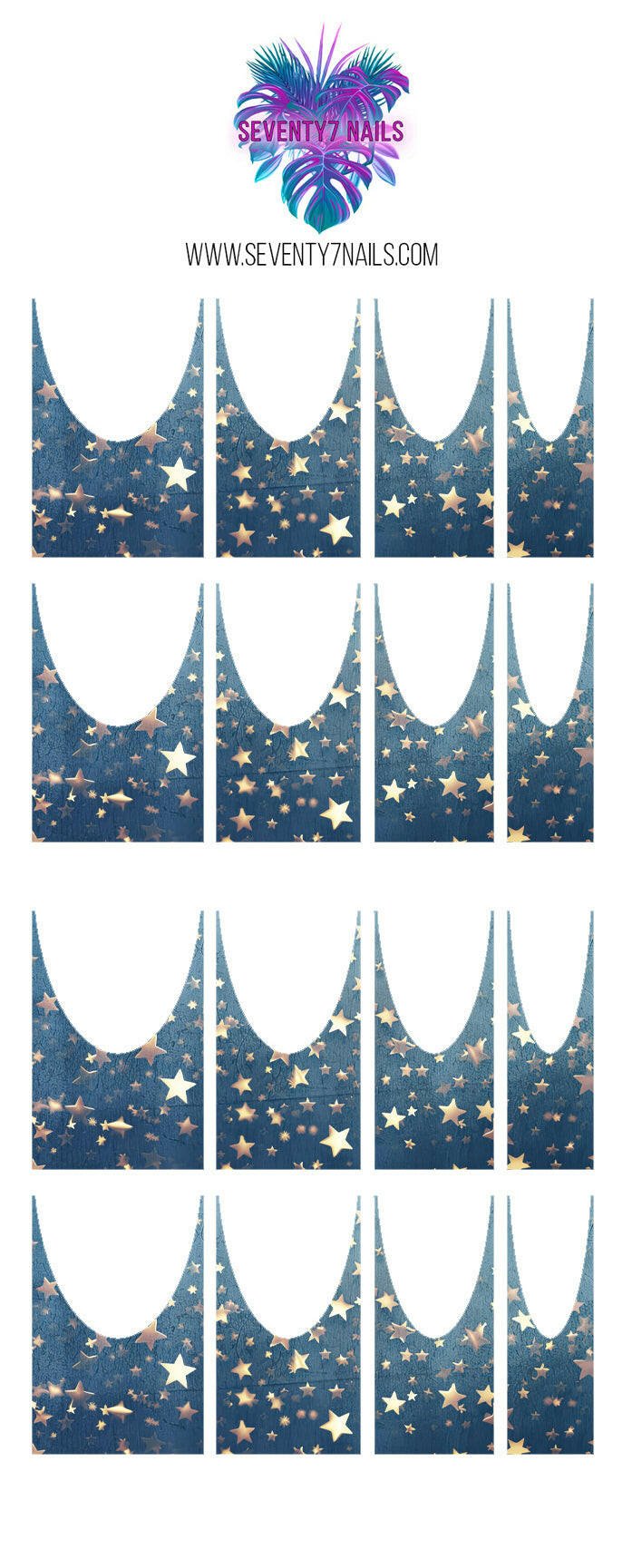Waterslide Nail Decals - French Cut - Falling Stars - Seventy7 Nail Decals
