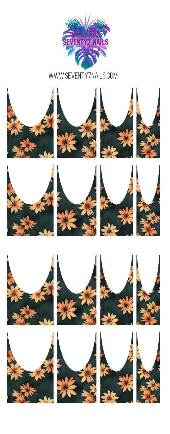 Waterslide Nail Decals - French Cut - Grunge Sunflowers - Seventy7 Nail Decals