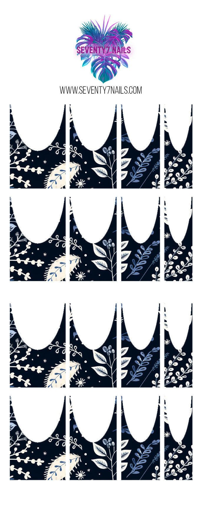 Waterslide Nail Decals - French Cut - Navy Floral - Seventy7 Nail Decals