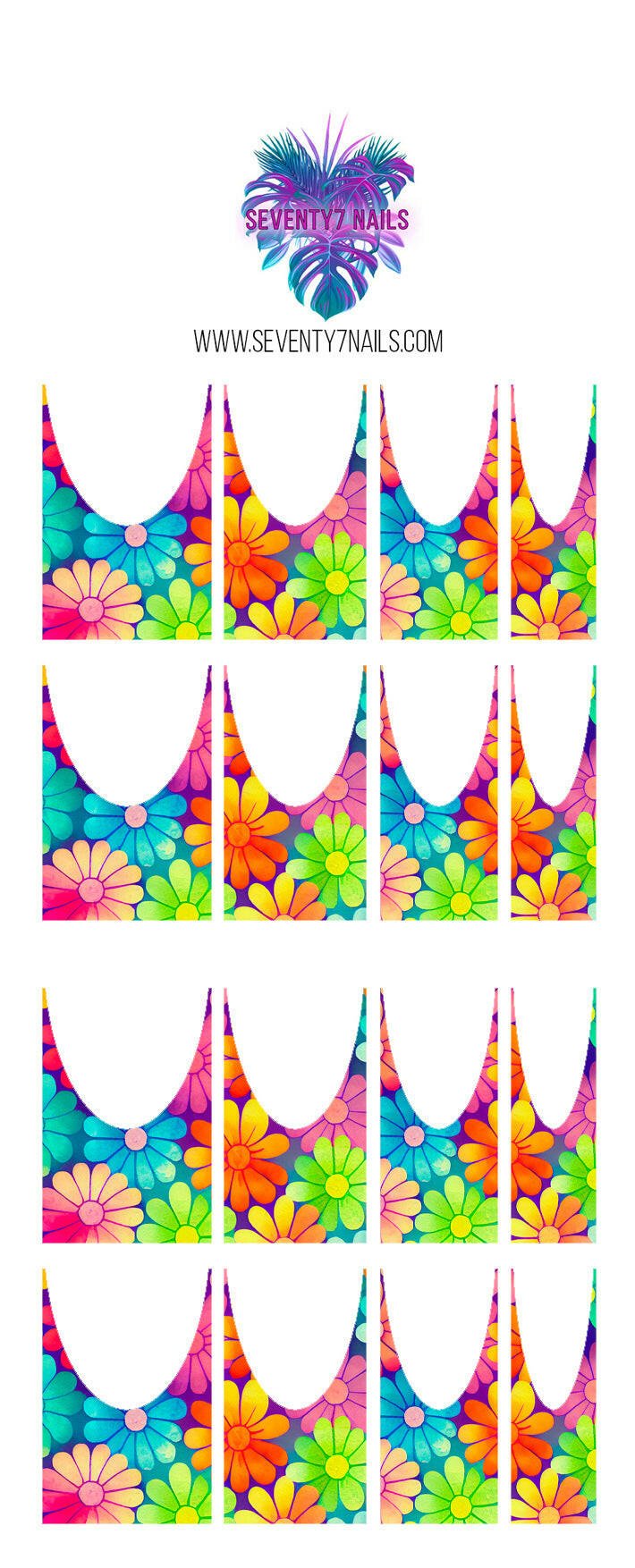 Waterslide Nail Decals - French Cut - Neon Daisies - Seventy7 Nail Decals