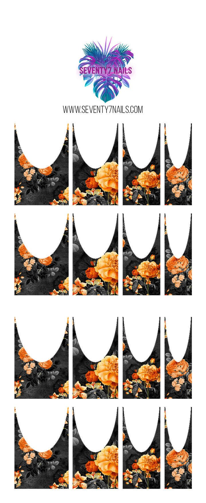 Waterslide Nail Decals - French Cut - Orange Roses - Seventy7 Nail Decals