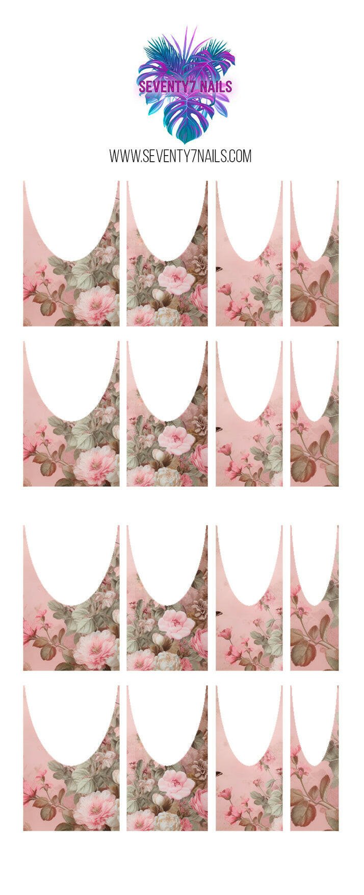 Waterslide Nail Decals - French Cut - Pink Garden - Seventy7 Nail Decals