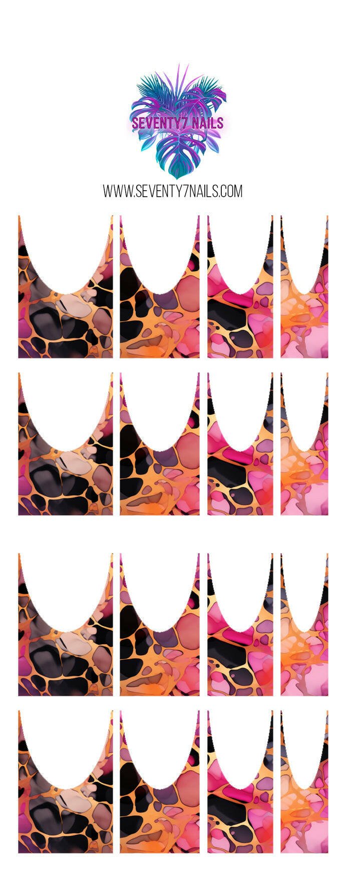 Waterslide Nail Decals - French Cut - Pink Orange Abstract - Seventy7 Nail Decals