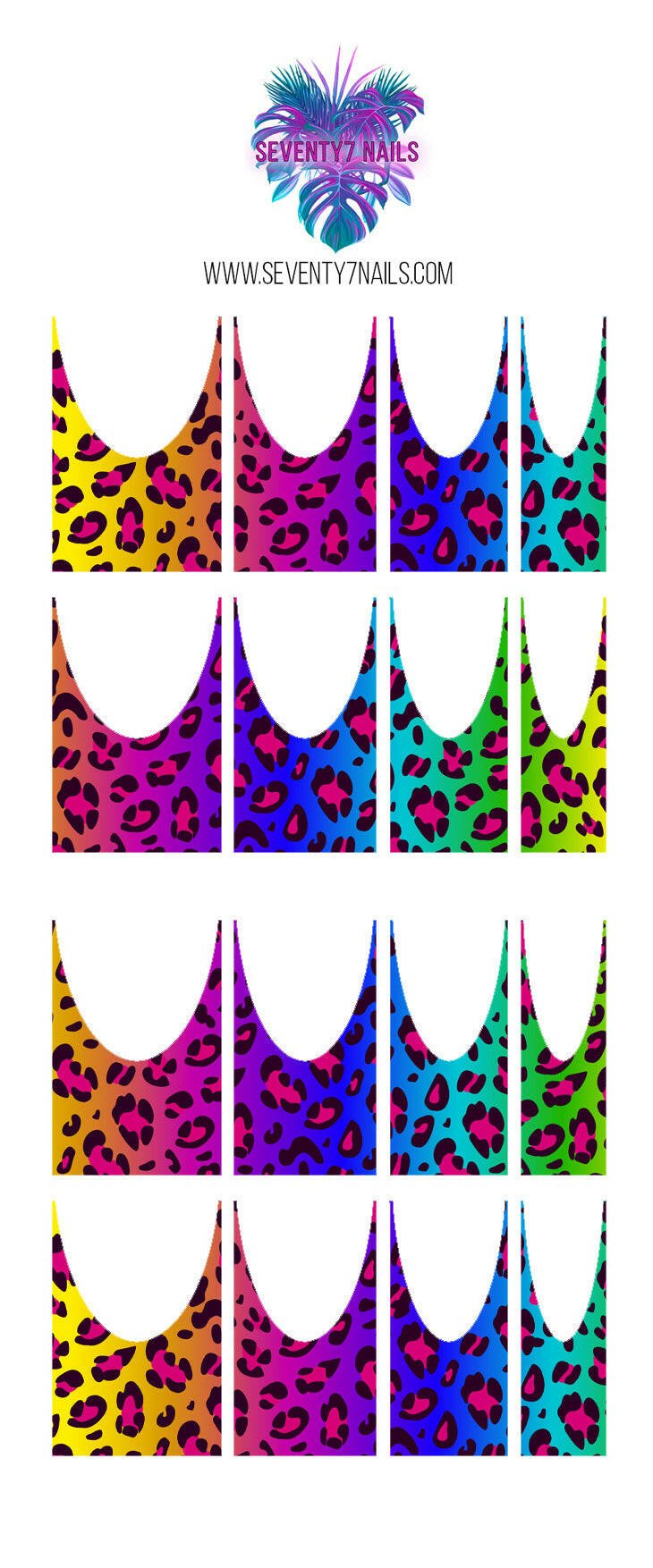 Waterslide Nail Decals - French Cut - Rainbow Leopard - Seventy7 Nail Decals