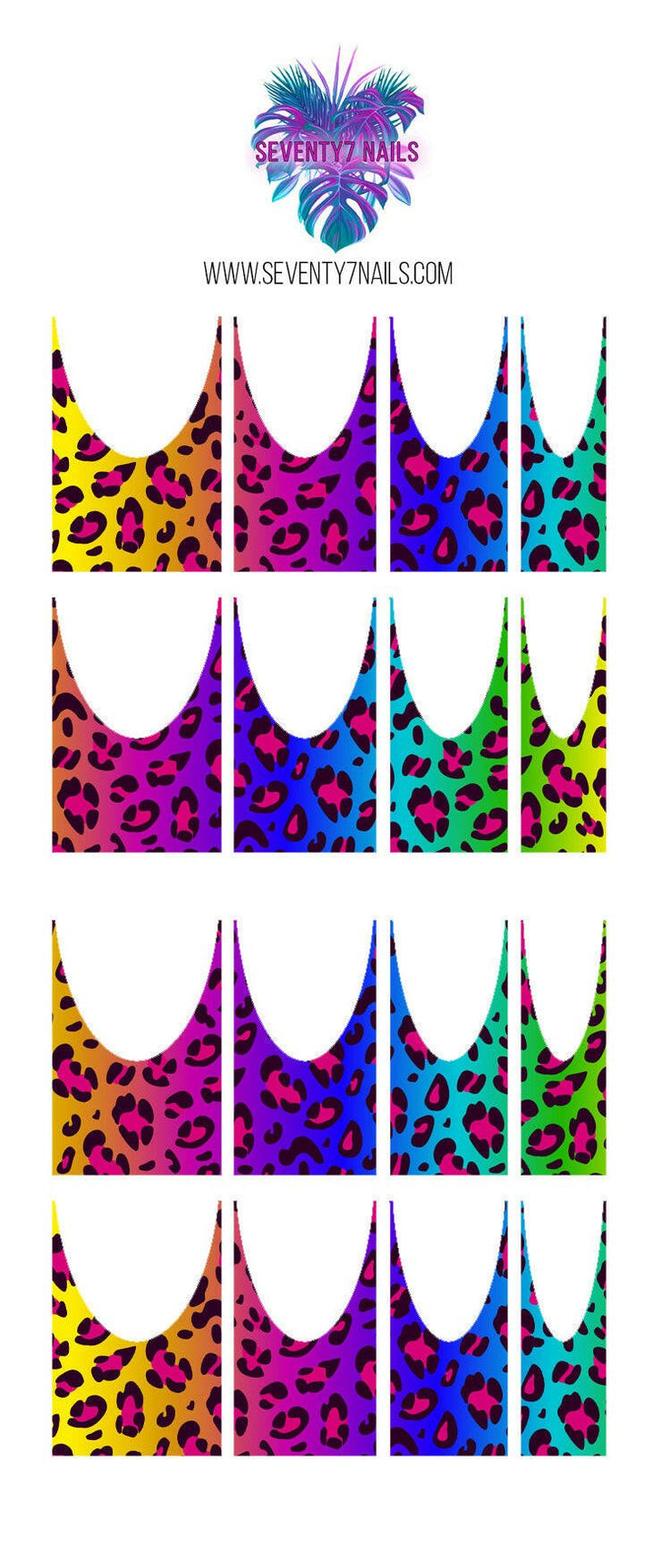 Waterslide Nail Decals - French Cut - Rainbow Leopard - Seventy7 Nail Decals