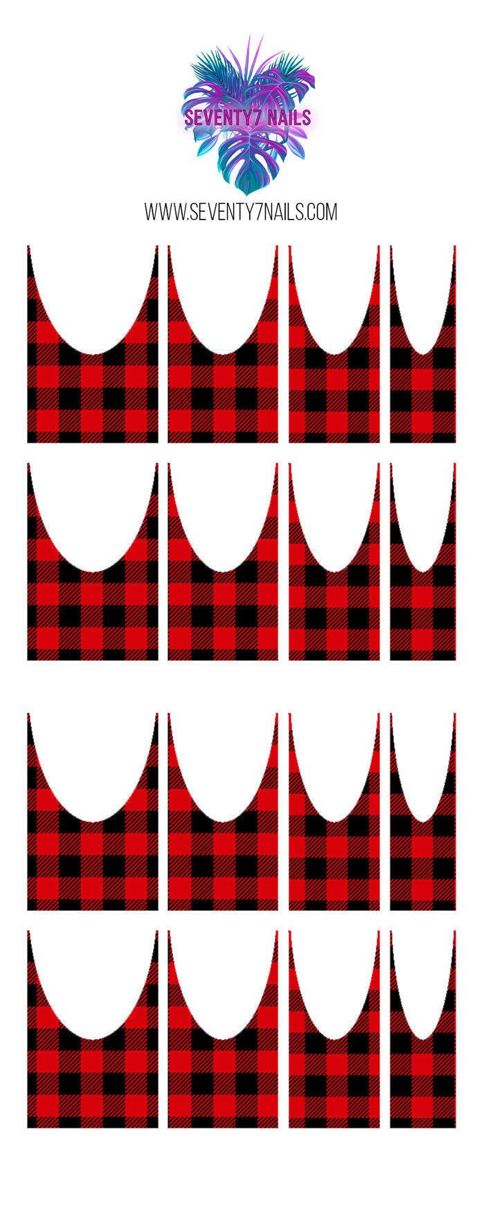 Waterslide Nail Decals - French Cut - Red Buffalo Plaid - Seventy7 Nail Decals