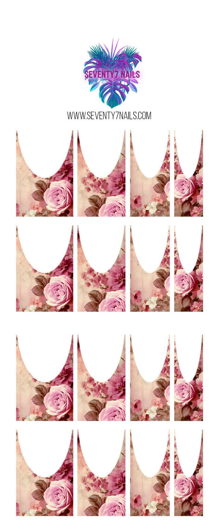 Waterslide Nail Decals - French Cut - Shades Of Pink - Seventy7 Nail Decals