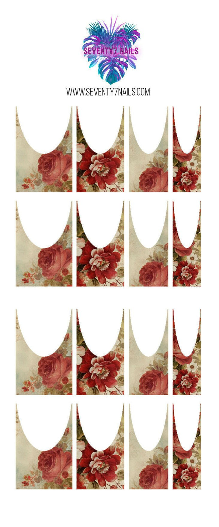 Waterslide Nail Decals - French Cut - Shades Of Red - Seventy7 Nail Decals