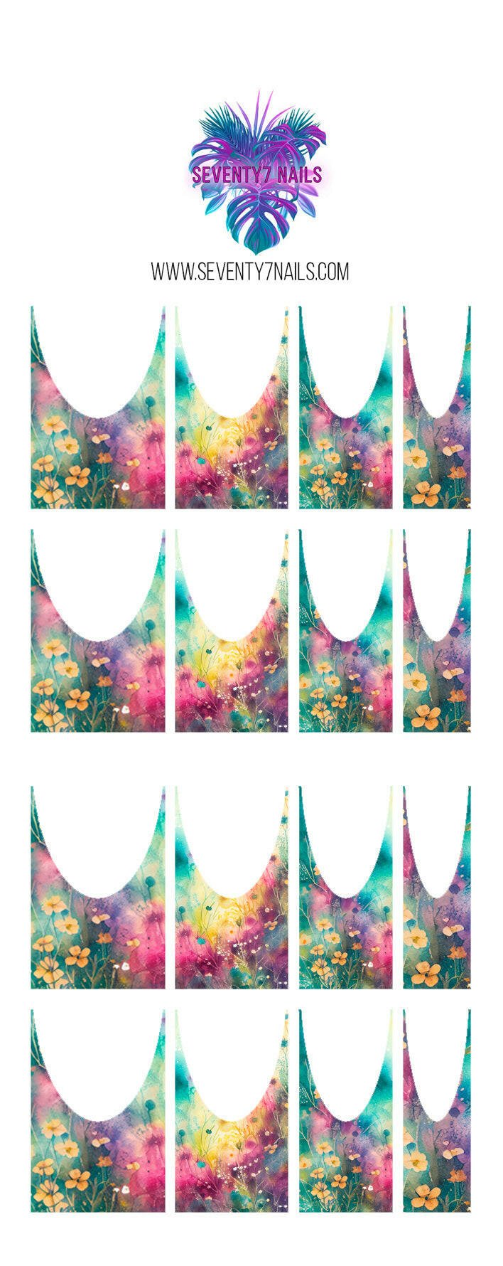 Waterslide Nail Decals - French Cut - Spring Garden - Seventy7 Nail Decals