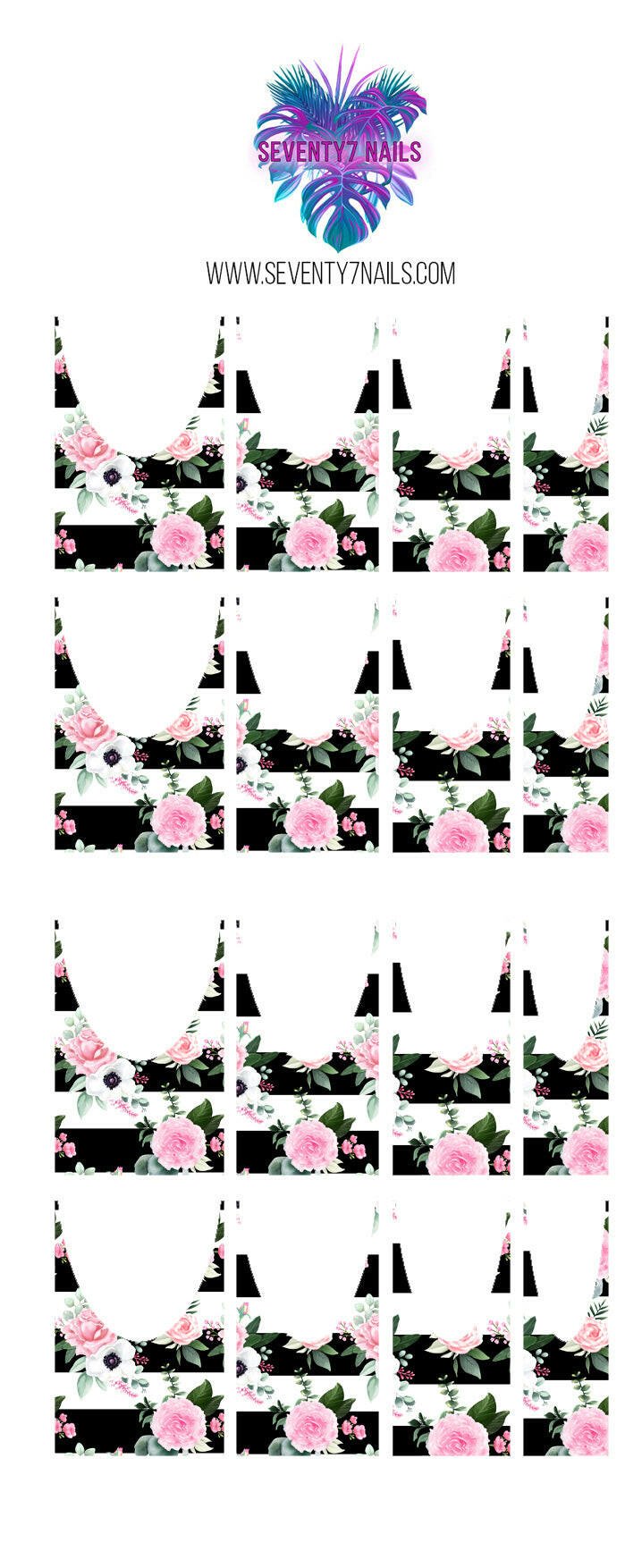 Waterslide Nail Decals - French Cut - Stripes & Flowers - Seventy7 Nail Decals