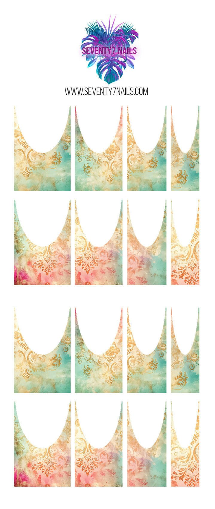 Waterslide Nail Decals - French Cut - Versailles - Seventy7 Nail Decals